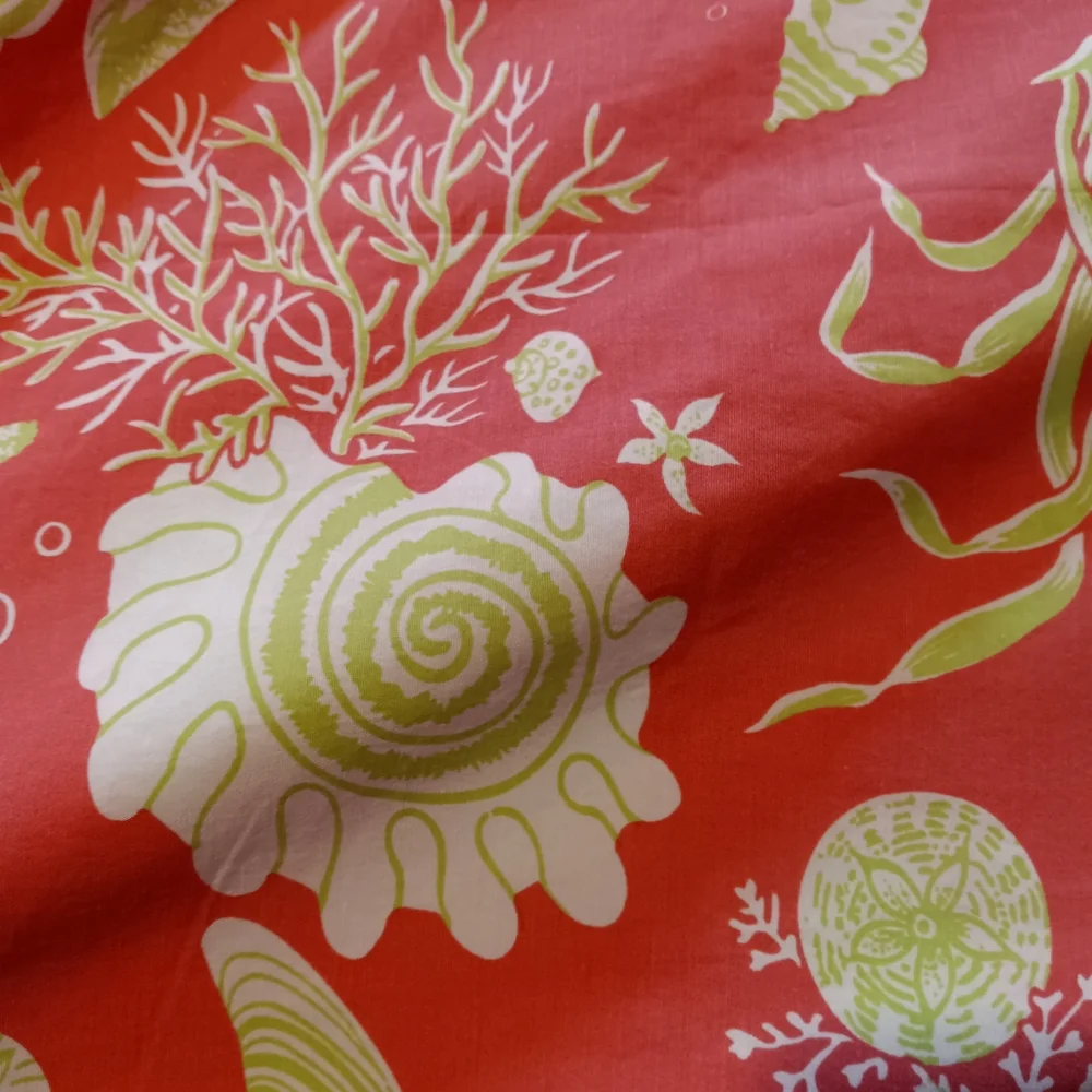 Coral Pink & Green Shell Print Twin Duvet Cover